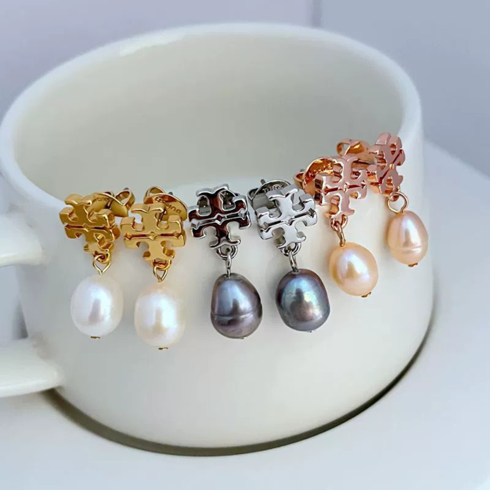 Tory Burch Freshwater Pearl Letter Earrings Exclusive Style